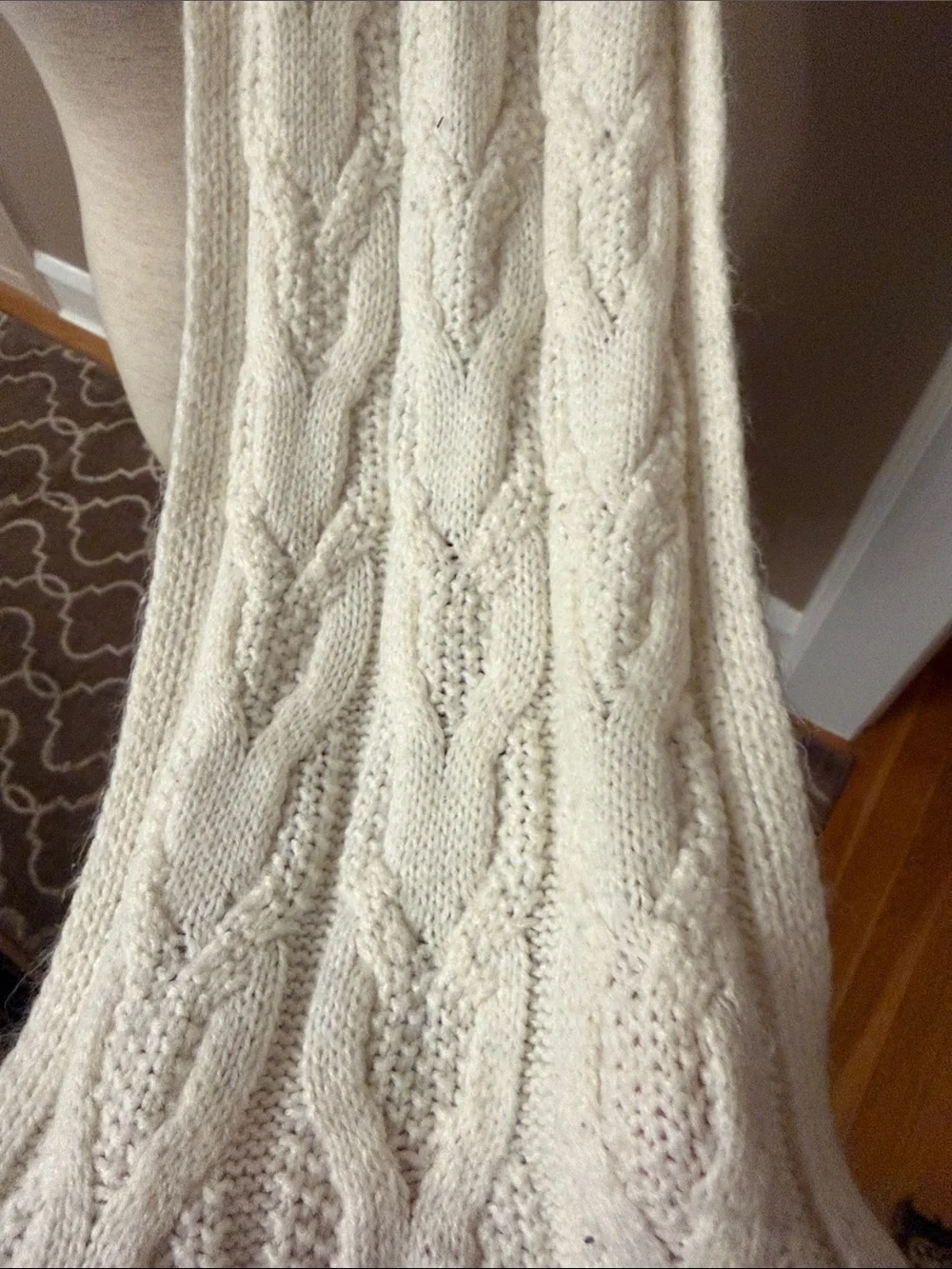 Talbots Cream Cable Knit Scarf -sequin edges  good condition